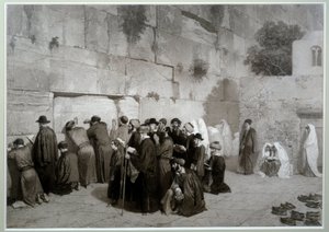 Judaísmo: “” O Muro de Salomão””” Homens e mulheres da religião judaica orando diante do Muro das Lamentações. Antes de 1857. Desenho de Alexandre Bida (1823-1895), aguada, caneta e lápis sobre papel, Dim. 0,61x0,87 m Malmaison, museu do castelo