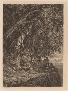 Casal descansando em um penhasco de Alexandre Calame