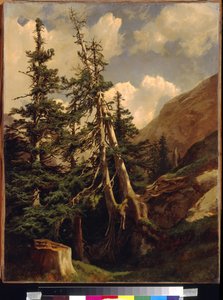 Firs in the mountains by Calame, Alexandre (1810-1864). Óleo sobre tela, Dimensão : 68,5x53. Museu de Belas Artes do Estado de A. Pushkin, Moscou de Alexandre Calame