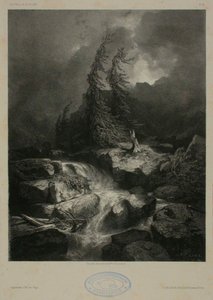 Ribeiro de montanha na tempestade de Alexandre Calame