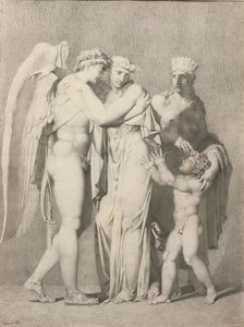 Cupido e Psique (lápis e tinta cinza sobre papel) de Alexandre Evariste Fragonard