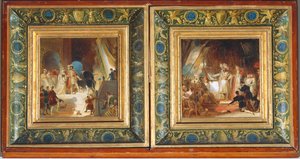 Francisco I e a sua corte recebem obras de Itália por Primaticcio - Francisco I armado cavaleiro por Bayard ... de Alexandre Evariste Fragonard