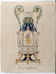 Vaso de Jarra Japonesa Aquarela de Alexandre Evariste Fragonard (1780-1850) 1832 Sevres. Fabricação de Porcelana de Alexandre Evariste Fragonard