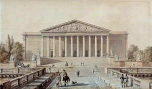 Projeto para a Assembleia Nacional ou Palais Bourbon, Palais du Corps Legislatif Drawing de Evariste Fragonard (1780-1850) Paris do século XIX, Palais Bourbon