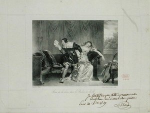 A Carta Cena da ópera O Barbeiro de Sevilha de Rossini gravado por Villain de Sevres de Alexandre Evariste Fragonard