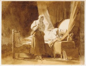 Uma mulher a olhar para um homem adormecido de Alexandre Evariste Fragonard