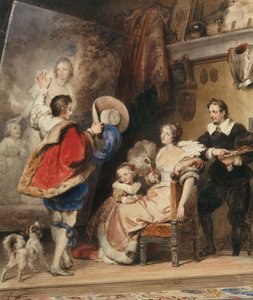 Jovem admirando um Retrato de uma Senhora e sua Filhinha de Alexandre Evariste Fragonard
