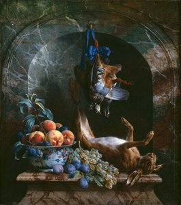 Ainda vida com jogo morto em um nicho de mármore, 1706 de Alexandre Francois Desportes