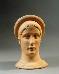 Grande plano de uma cabeça feminina de bronze votivo com um boné, civilização itálica, séc. IV-3º a.C. de Nicolas Toussaint Charlet