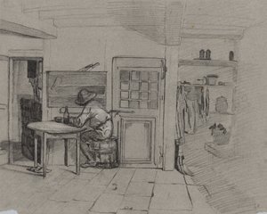 Um Interior de Fazenda com um Menino à Mesa, c. 1846 de Alexandre Gabriel Decamps