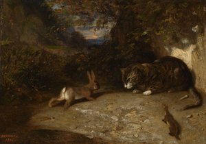 Gato, doninha e coelho, 1836 de Alexandre Gabriel Decamps
