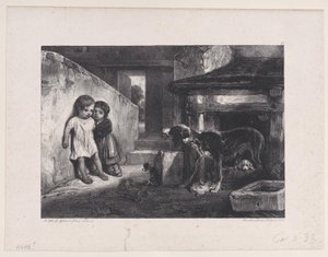 Crianças Amedrontadas por Cachorro Rosnando, da série Hunting Scenes, 1829. de Alexandre Gabriel Decamps