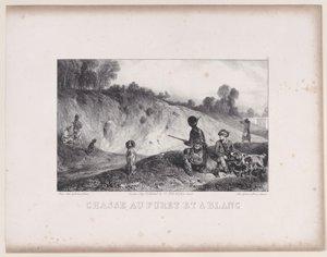 Hunting a Ferret with Blanks, da série Hunting Scenes, 1829. de Alexandre Gabriel Decamps