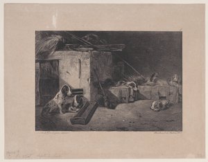 Interior do Canil, da série Hunting Scenes, 1829. de Alexandre Gabriel Decamps