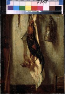 "Natureza morta de galo e cabra, pendurada num gancho e numa lanterna" Pintura de Alexandre-Gabriel Decamps (Alexandre Gabriel) (1803-1860) Século XIX Dim. 28x24 cm Museu Hermitage, São Petersburgo (São Petersburgo) de Alexandre Gabriel Decamps