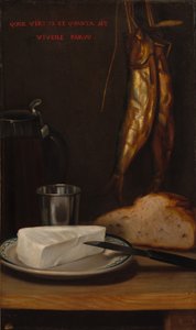 Ainda vida com arenque, pão e queijo, 1858.