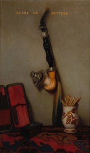 Ainda vida com tubulação e fósforos e ainda vida com par de arenque, pão e queijo, 1858. de Alexandre Gabriel Decamps