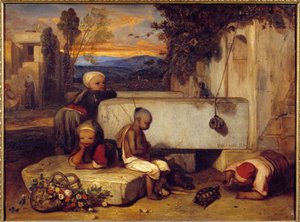 Crianças Turcas Brincando com uma Tartaruga Pintada por Alexandre Gabriel Decamps (1803-1860) 1836 Sol. 0,72x0,91 m Chantilly, Musee Conde de Alexandre Gabriel Decamps