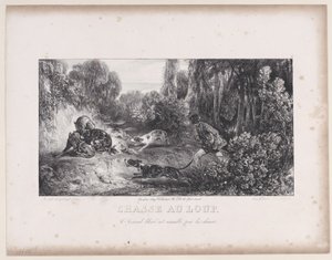 Wolf Hunt: Wounded Animal Attacked by Dogs, da série Hunting Scenes, 1829. de Alexandre Gabriel Decamps