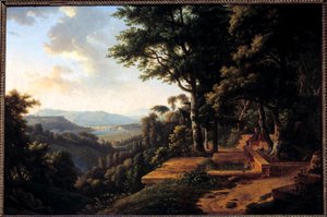 O filósofo Jean Jacques Rousseau (1712-1778) meditando em 1770 no Parc de la Rochecordon perto de Lyon Pintura de Alexandre Hyacinthe Dunouy (1757-1841) Paris do século XVIII, Musee Marmottan