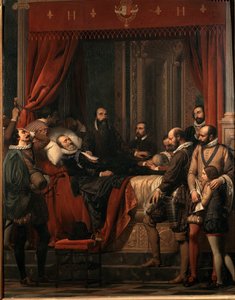 A morte de Henrique IV rei da França, seu corpo exposto na Pintura do Louvre por Alexandre Hesse (1806-1879)
