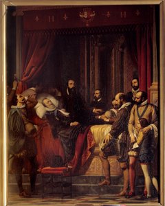 A morte do Rei da França Henrique IV (1553-1610), seu corpo é exibido na Pintura do Louvre por Alexandre Hesse (1806-1879)