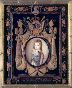 Retrato do golfinho Luís XVII (1785- 1795). Pintura miniatura em marfim de Alexander Kucharski (1741-1819)