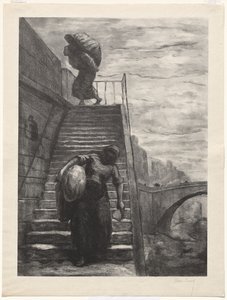 Lavadeiras descendo uma escadaria do Quai de Alexandre Lunois