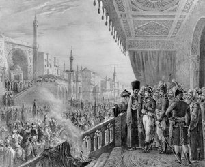 Celebração da Festa de Maomé, no Cairo, 6 Fructidor Ano VI (23 de agosto de 1798) gravado por Charles Etienne Pierre Motte (1785-1836)