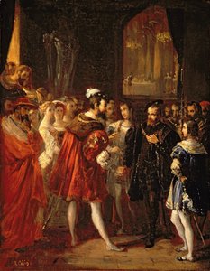 Charles V (1500-58) recebido por Francis I (1494-1547) no Louvre, c.1843