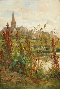 Igreja à beira do rio (óleo sobre tela) de Alexandre Nozal