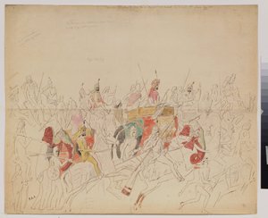 Maharaja Sher Singh (1807-1843) de Punjab (Índia) e sua corte. Obra de Alexei Dmitrievich Saltykov (1806-1859), lápis aquarela e tinta sobre papel de Alexei Dmitrievich Saltykov
