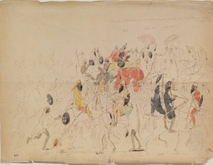 Reunião de Maharaja Sher Singh de Punjab e embaixador britânico Clark em 1842, 1842 de Alexei Dmitriyevich Saltykov