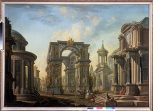 Fantasia arquitectónica. Pintura de Alexei Ivanovich Belsky (1730-1796). Óleo sobre tela de Alexei Ivanovich Belsky