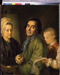 Retrato do artista Alexei P.Antropov (1716-1795) com seu filho (Retrato do artista Alexei P.Antropov com seu filho). Pintura de Petro Semyonovich Drozhdin (1745-1805), óleo sobre tela de Alexei Petrovich Antropov
