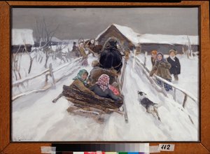 Trenó durante o Mardi Gras (Condução durante o Entrudo) - Pintura de Alexei Stepanovich Stepanov (1858-1923), óleo sobre tela