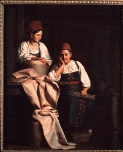 Tecelões - Pintura de Alexei Vasilyevich Tyranov (1808-1859), óleo sobre tela, arte russa do século XIX - Galeria Estatal Tretyakov, Moscou