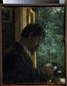 "" O gravador Vasiliy Mate (Mathe) (1856-1917) no trabalho"" Pintura de Alexei von Javlensky (Alexi von Jawlensky, Alexej von Javlenski) (1864-1941) 1892 Museu Estatal Russo São Petersburgo de Alexej von Jawlensky