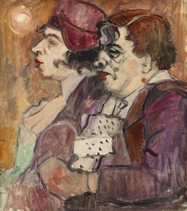 Ainda vida com garrafa, fruta e figura; Ainda vida com garrafa, fruta e figura, c. 1907-1908 de Alexej von Jawlensky