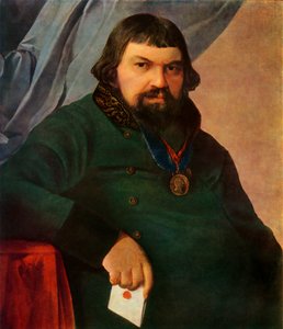 Retrato de Obrazstsov, um comerciante de Rshev, década de 1830, 1965.