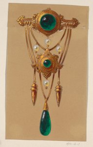 Design para um broche de gema de ouro e cabochão