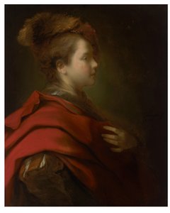 Retrato de um rapaz, a meio comprimento, de perfil, vestido de fantasia