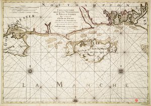Carta da costa inglesa, da ilha de Wight e do porto de Portsmouth de Alexis Hubert Jaillot