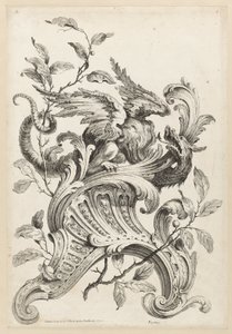 Griffon alado em um suporte Rocaille, da Premiere Partie Diverse Ornements