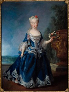 Retrato no pé de Marie Anne Victoire, Infante de Espanha (1718-1781) em frente à água dos suíços em Versalhes Pintura de Alexis Simon Belle (1674-1734) 1725 Sol. 0,99x1,04 m