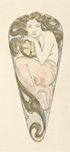 Projeto em miniatura para pingente de um fecho de corpete grande, c. 1900. de Alfons Marie Mucha