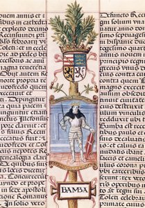 Retrato do rei visigodo Wamba (d. 688, Rei de Espanha de 672-680/681, de "Genealogia dos Reis de Espanha" de Alonso de Cartagena de Alfonso de Cartagena