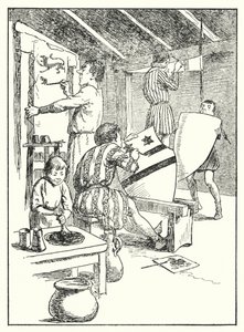 Merrie England: Pintura de escudos e sobretudos (litografia)