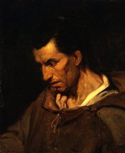 Um louco com delírios de peidade vestido de frade (óleo sobre tela) de Alfred (attr. to) Dehodencq