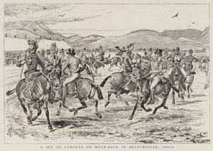 Um conjunto de lanceiros em Mule-Back em Beluchistan, India de Alfred Chantrey Corbould